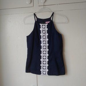 LILLY PULITZER Annabelle Halter Top Navy & White